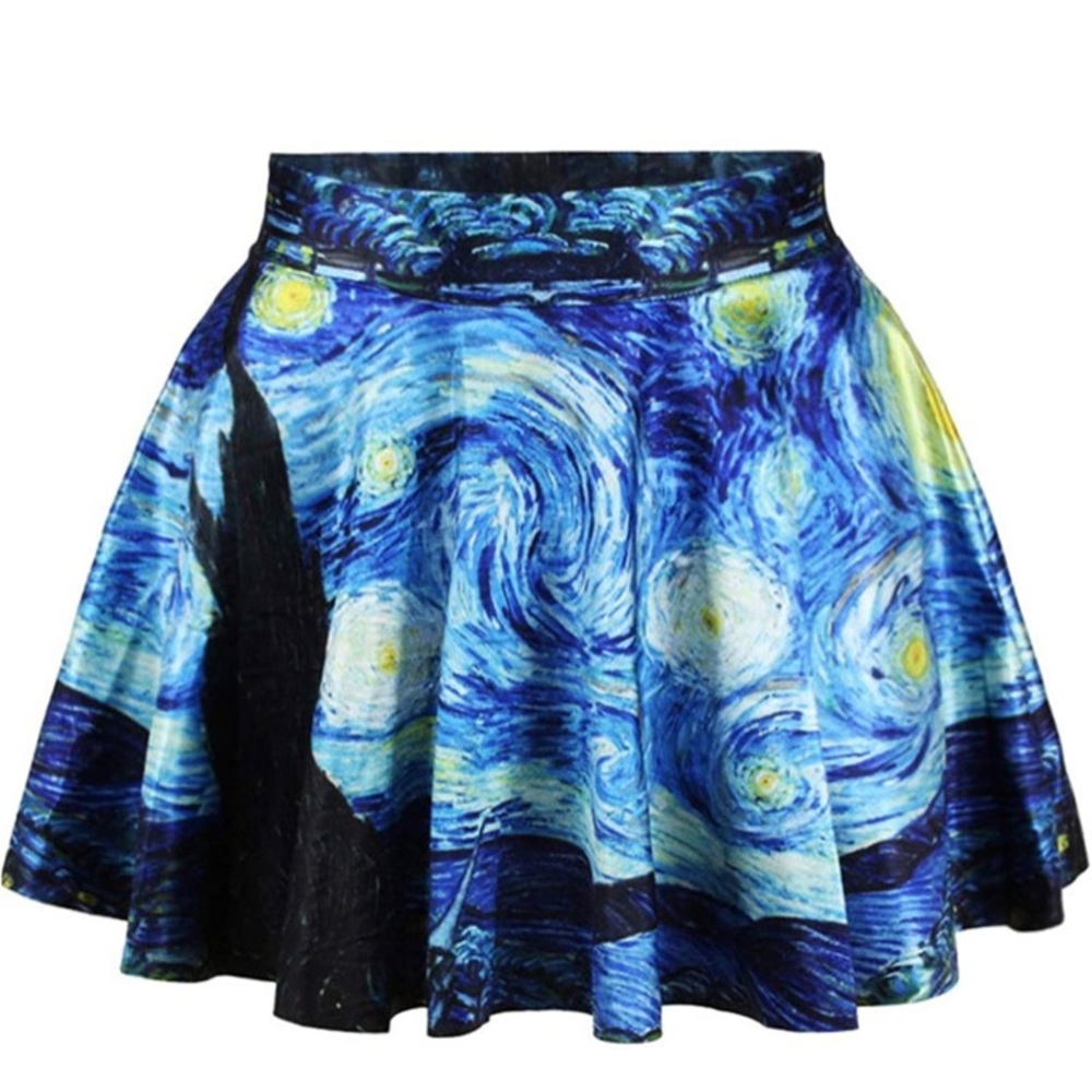 Starry Night Print Pleated Short Skater Skirt - Picture 1 of 12